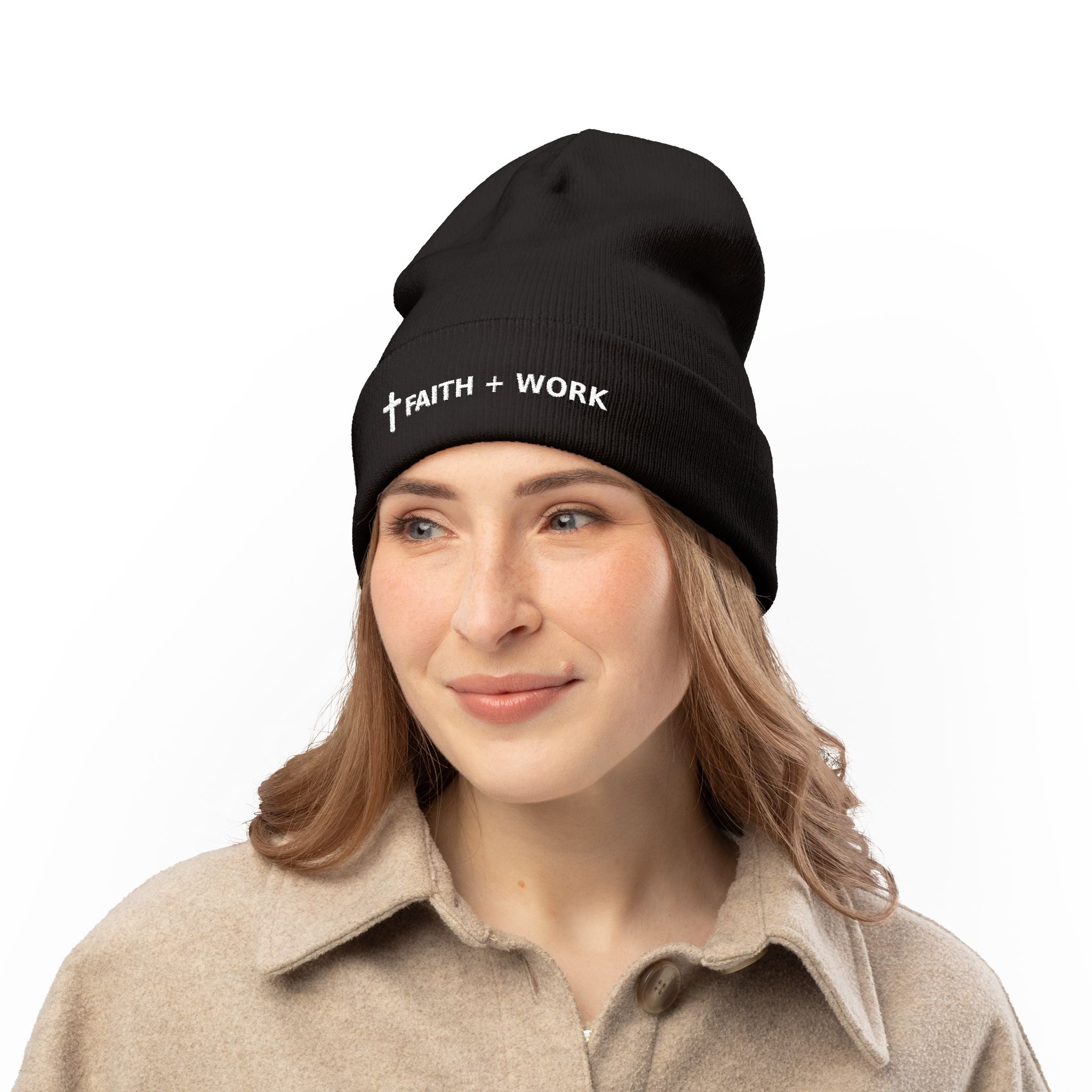 Faith + Work Embroidered Knit Beanie