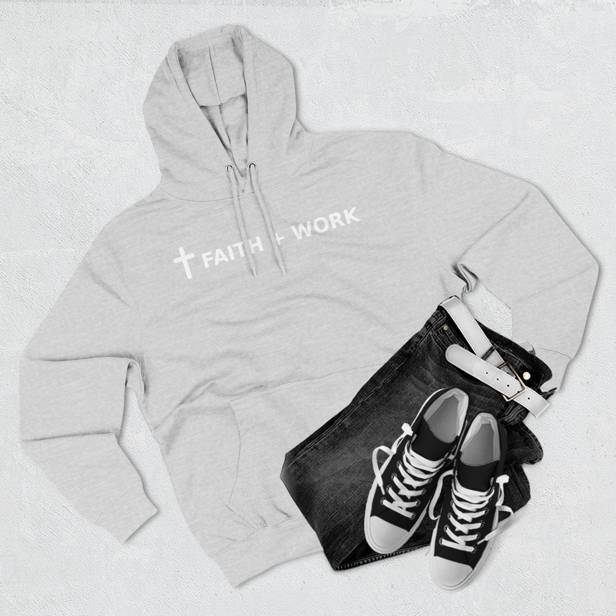 Faith + Work Hoodie — Christian Cross Inspirational Pullover