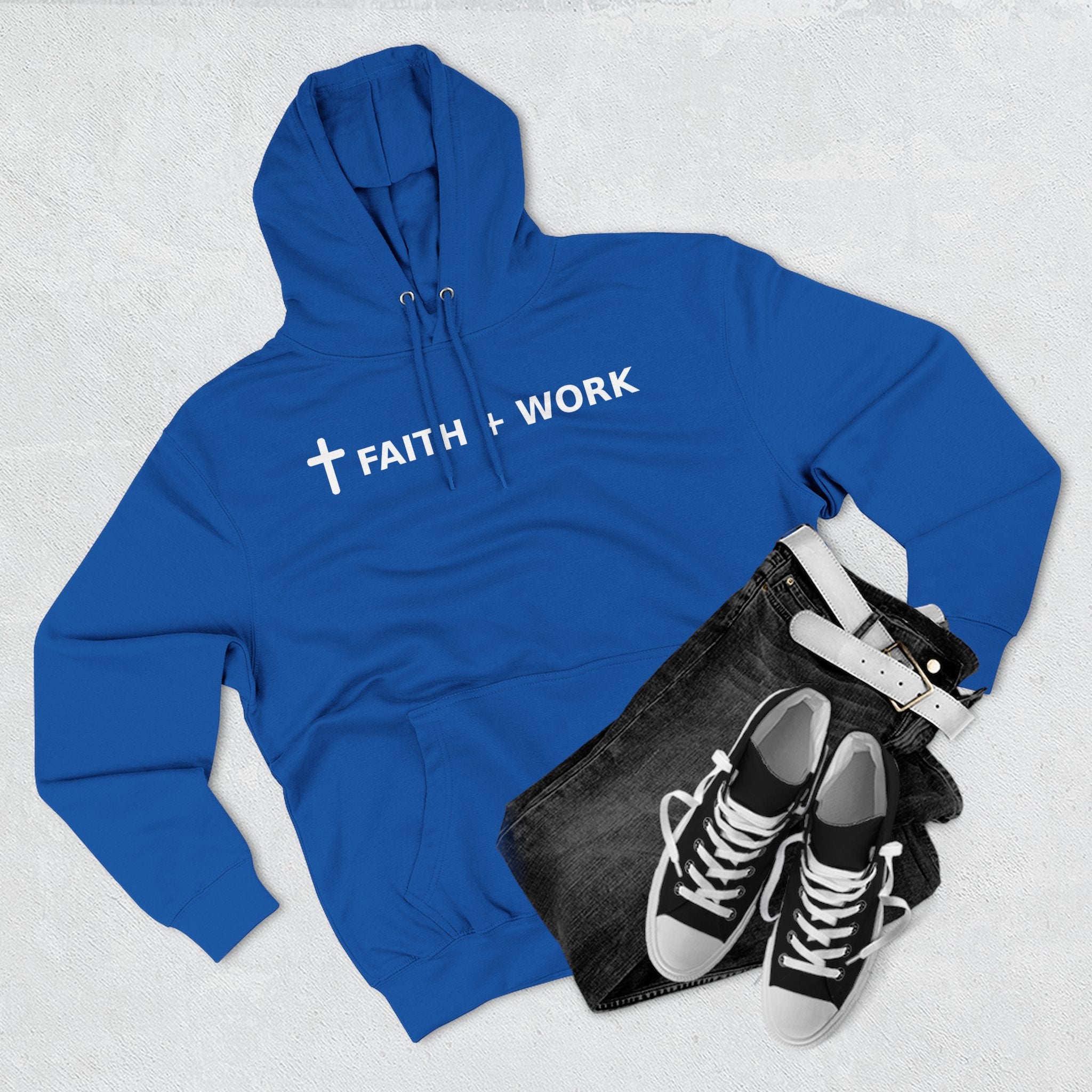 Faith + Work Hoodie — Christian Cross Inspirational Pullover