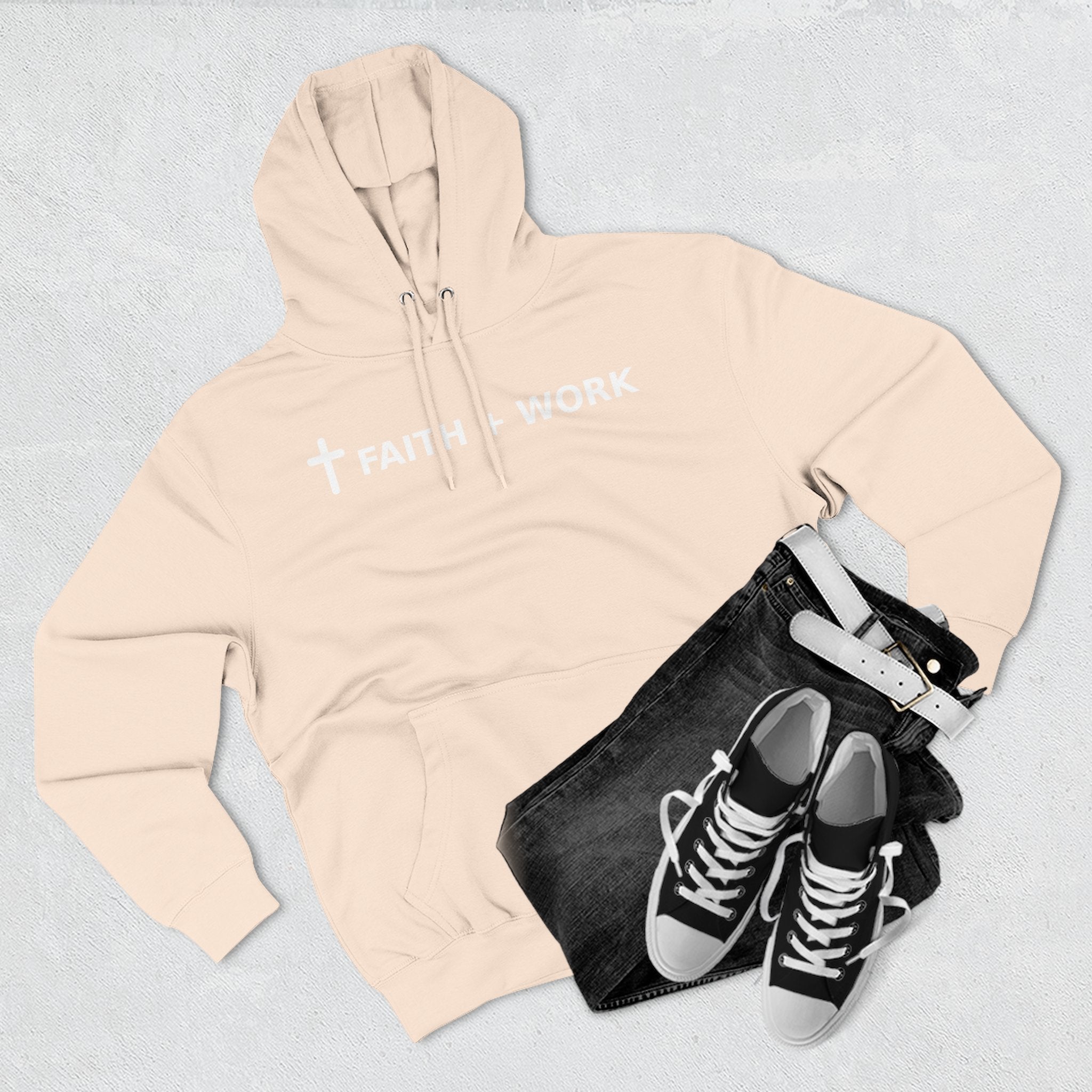 Faith + Work Hoodie — Christian Cross Inspirational Pullover