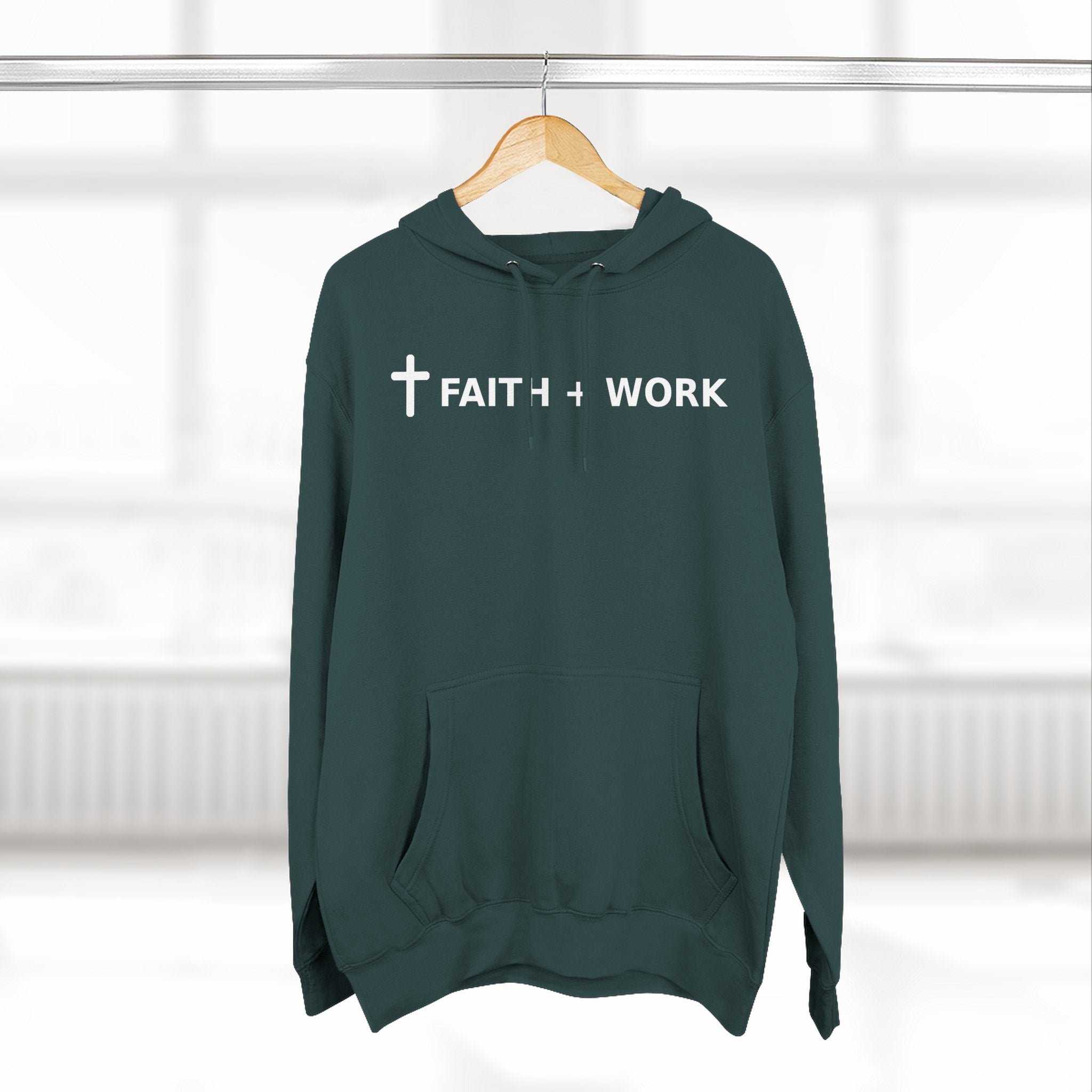 Faith + Work Hoodie — Christian Cross Inspirational Pullover