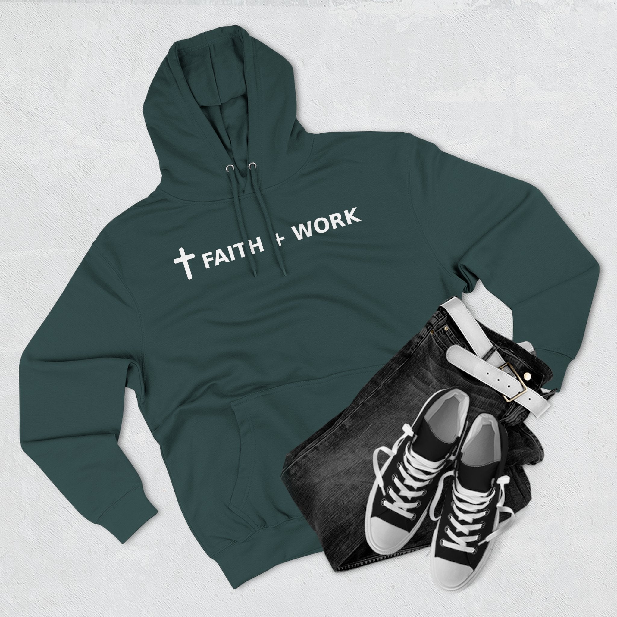 Faith + Work Hoodie — Christian Cross Inspirational Pullover