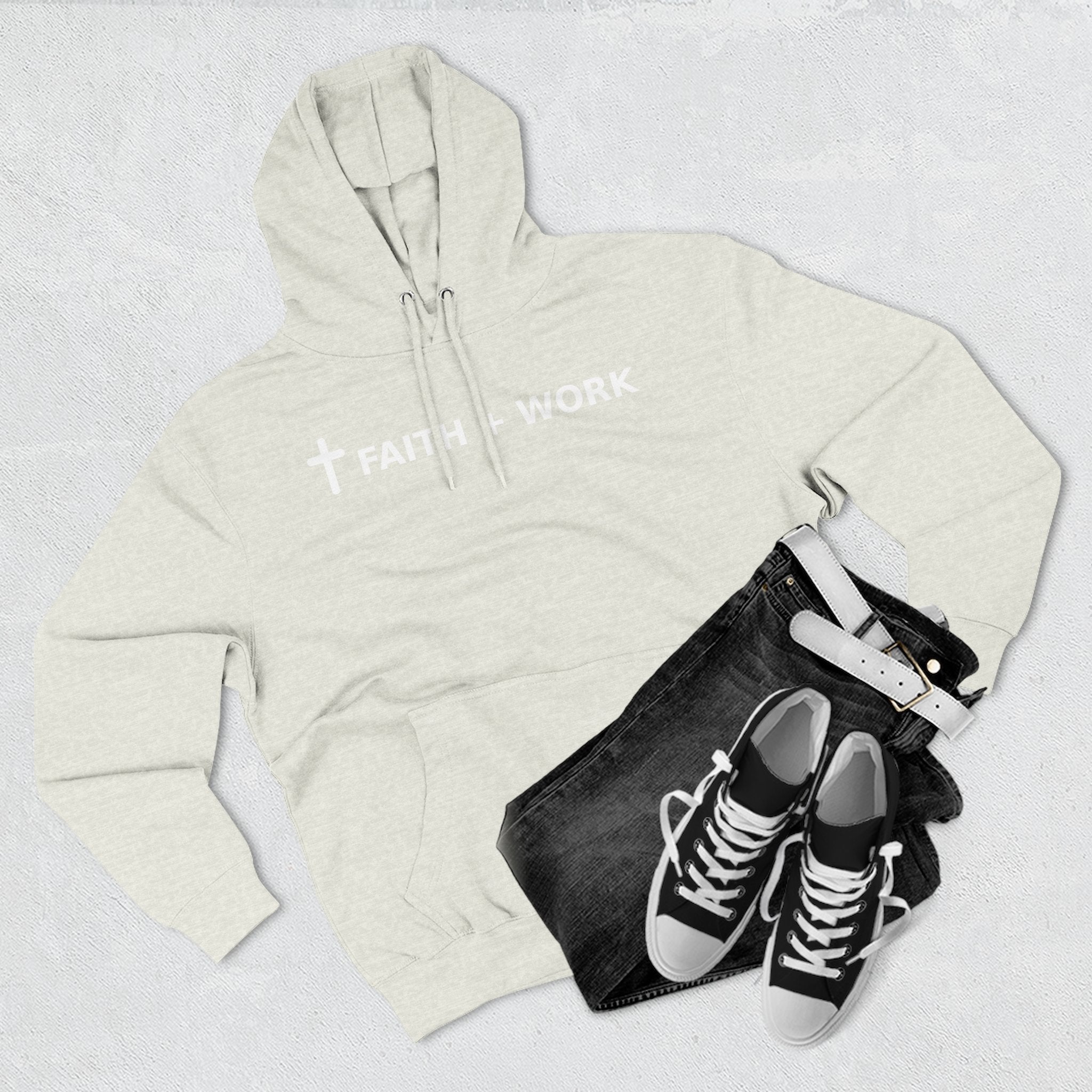 Faith + Work Hoodie — Christian Cross Inspirational Pullover