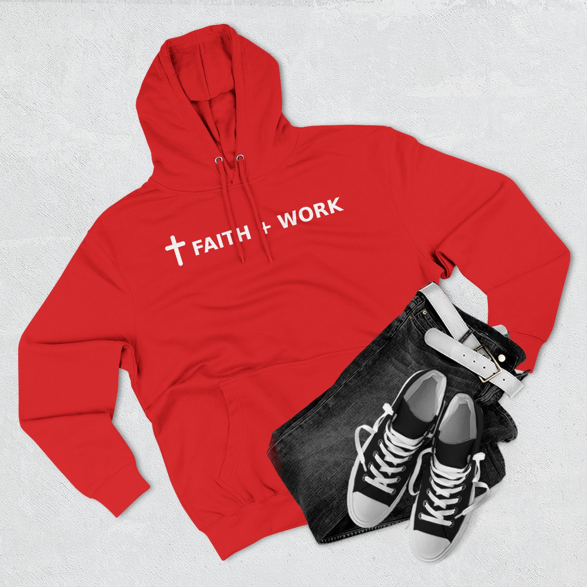 Faith + Work Hoodie — Christian Cross Inspirational Pullover