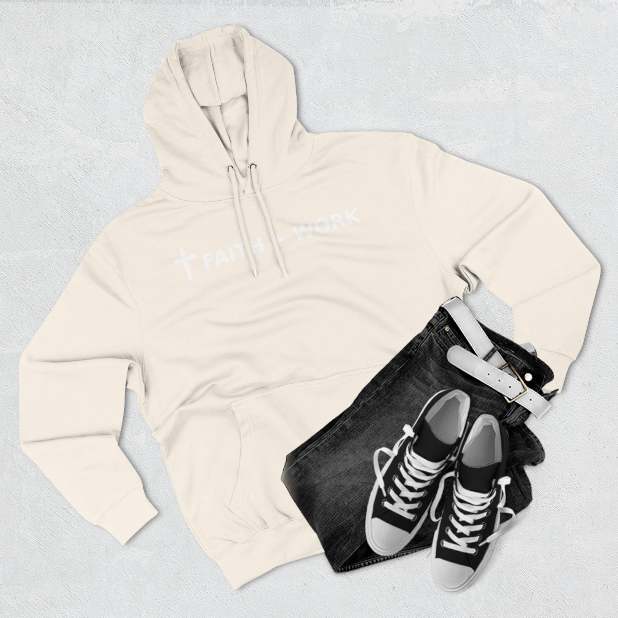 Faith + Work Hoodie — Christian Cross Inspirational Pullover